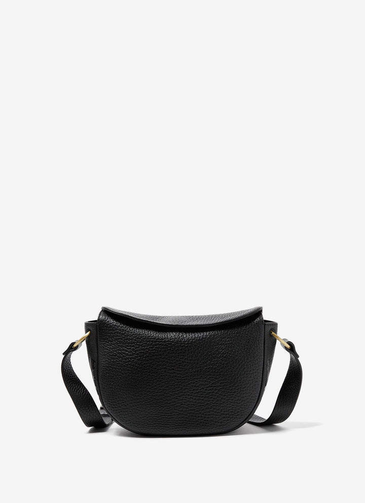 Women Leather Bag | Black Granulated Leather Compact Bag by Spanish designer Adolfo Dominguez