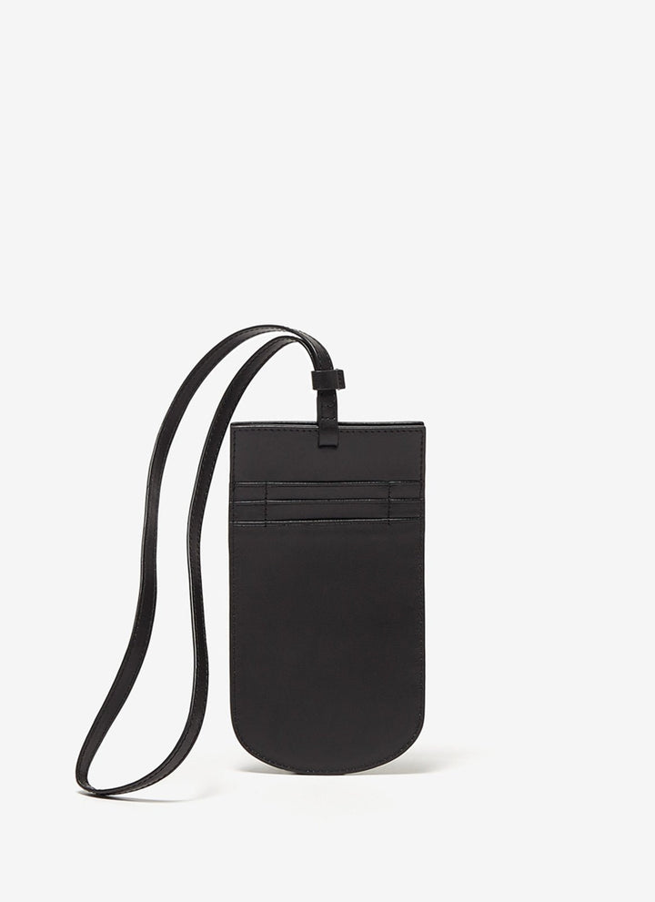 Women Wallet | Black Hanging Leather Phone Case With Logo by Spanish designer Adolfo Dominguez