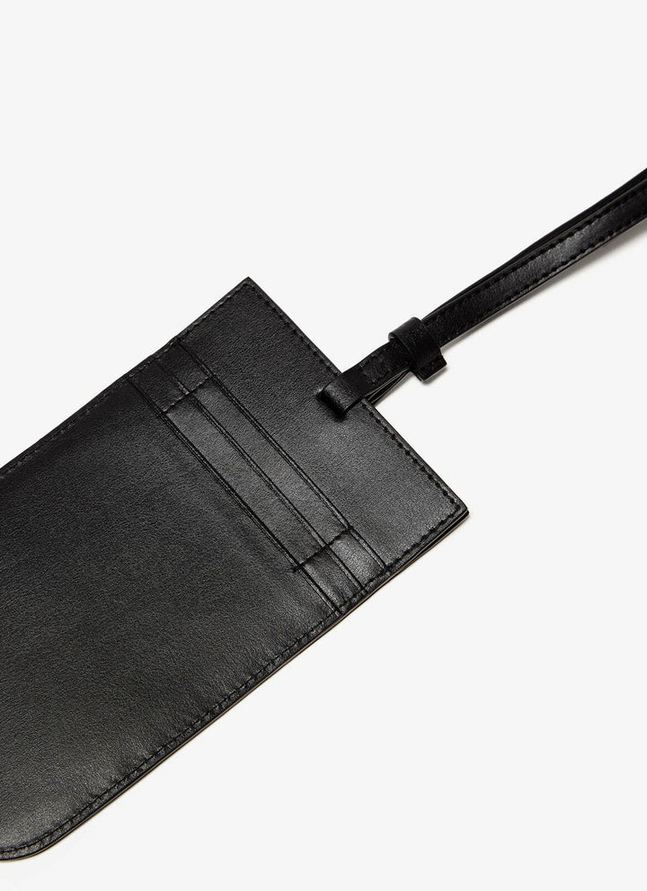 Women Wallet | Black Hanging Leather Phone Case With Logo by Spanish designer Adolfo Dominguez