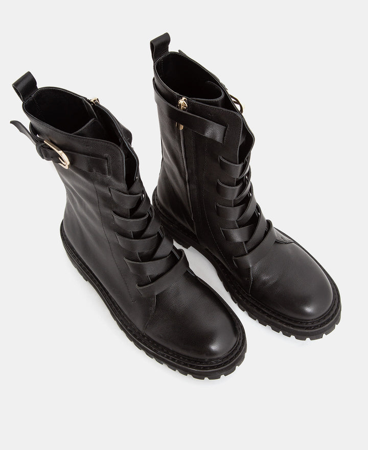 Women Shoes | Black High-Top Leather Boot by Spanish designer Adolfo Dominguez