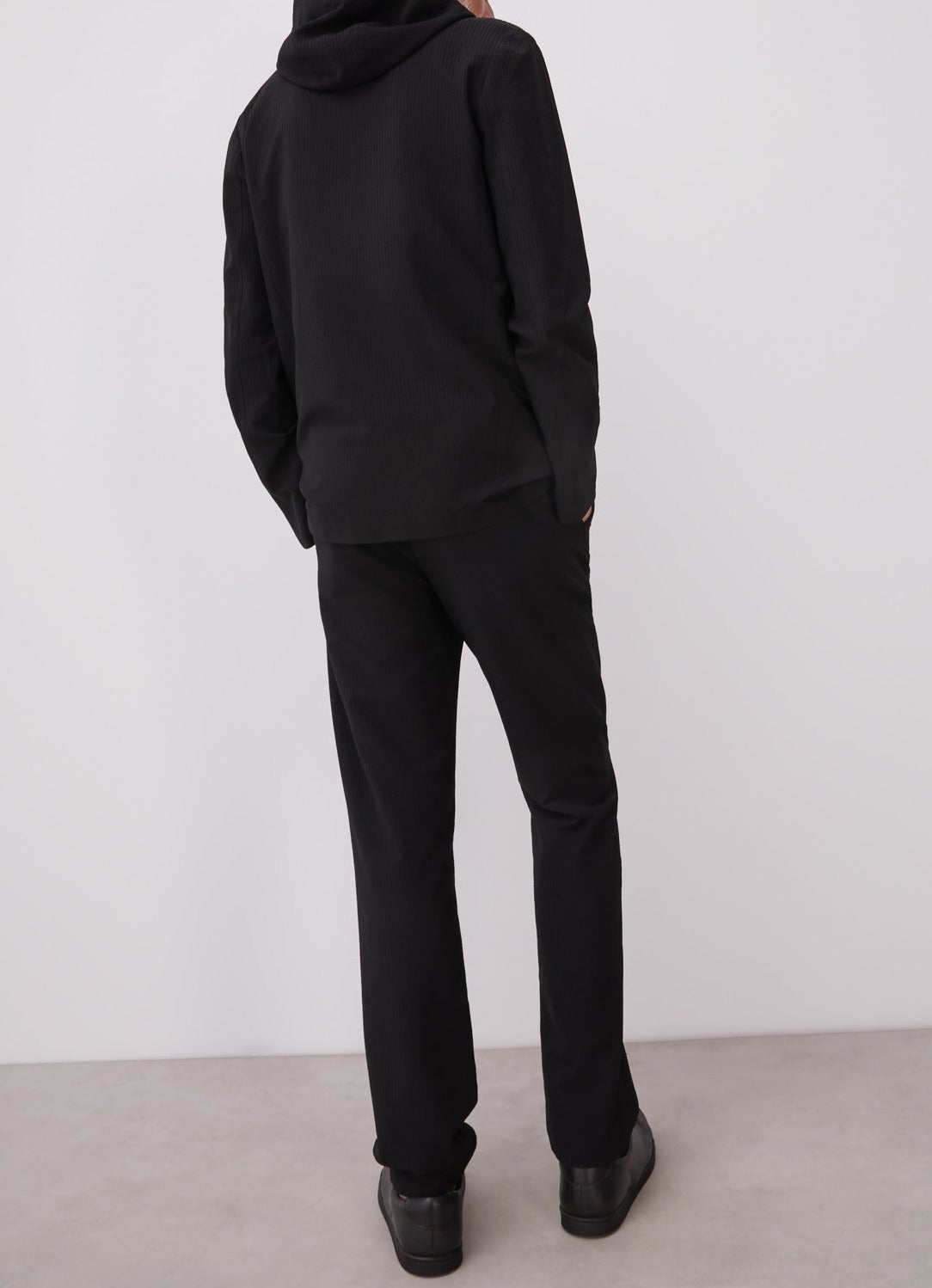 Men Overshirt | Black Hooded Overshirt With Logoed Laces by Spanish designer Adolfo Dominguez