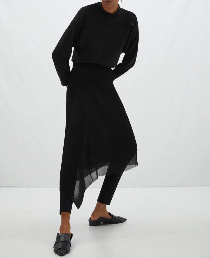 Women Jersey | Black Japanese Sleeve Crack Sweater by Spanish designer Adolfo Dominguez