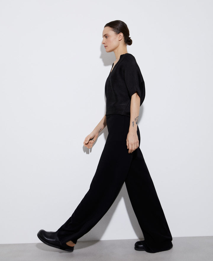 Women Shirt | Black Japanese Sleeve Crinkle Sweatshirt by Spanish designer Adolfo Dominguez