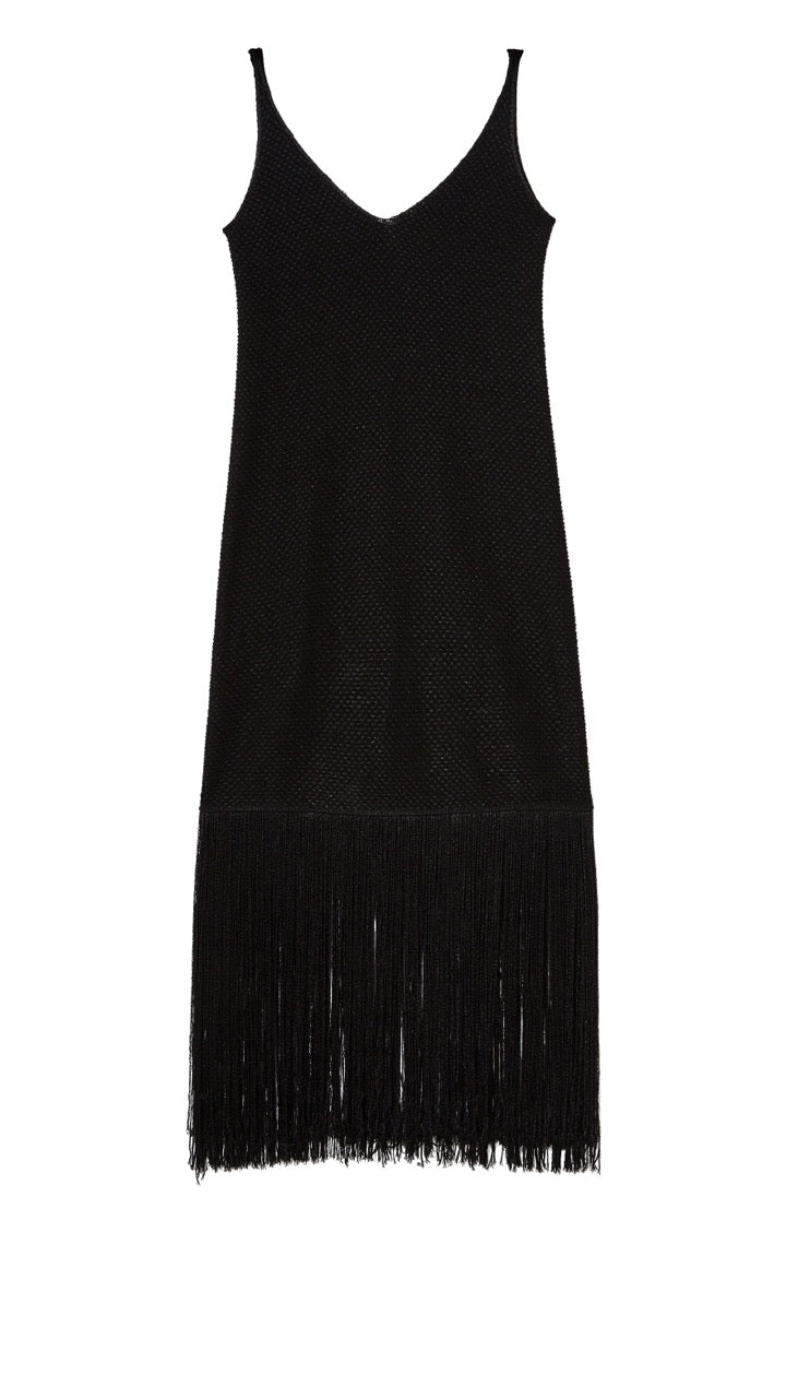 Women Dress | Black Knit Dress With Tassel He by Spanish designer Adolfo Dominguez