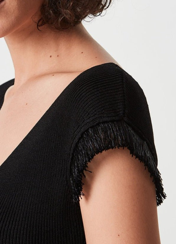 Women Jersey | Black Knit Peplum Top With Open Back by Spanish designer Adolfo Dominguez