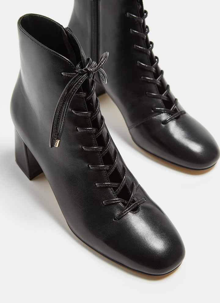 Women Shoes | Black Lace Up Ankle Boots With Solid Heel by Spanish designer Adolfo Dominguez