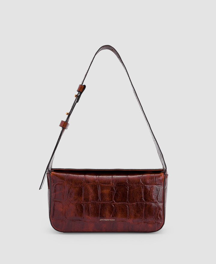 Women Leather Bag | Black Leather Baguette Bag by Spanish designer Adolfo Dominguez