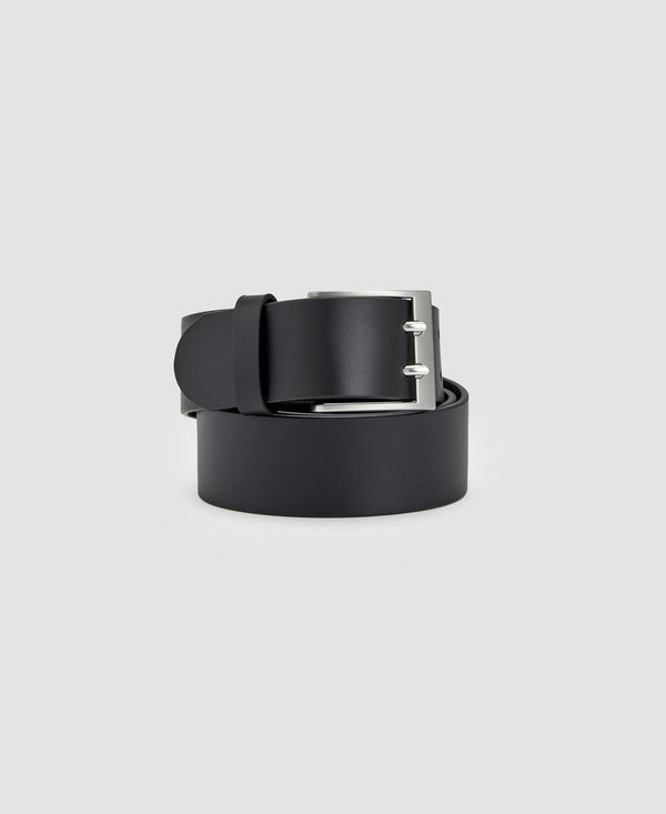 Men Belt | Black Leather Belt Double Pin Buckle by Spanish designer Adolfo Dominguez