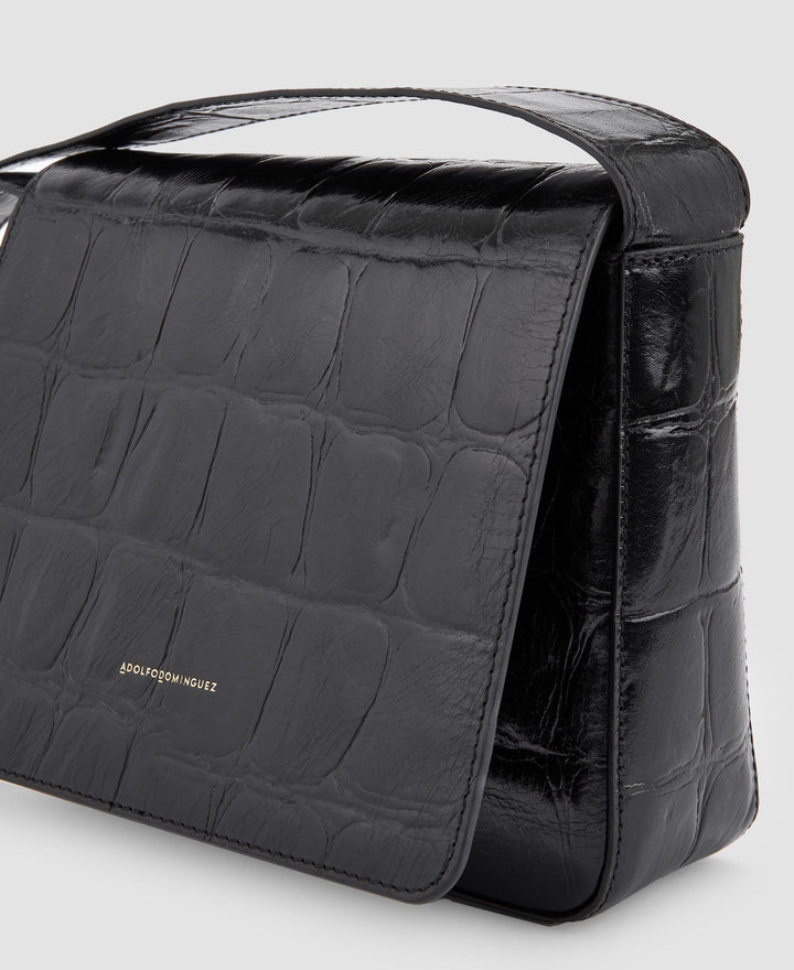 Women Leather Bag | Black Leather Shoulder Bag by Spanish designer Adolfo Dominguez