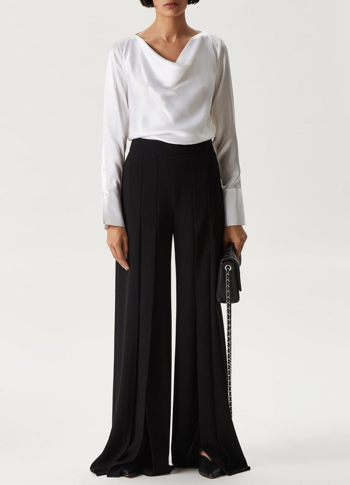 Women Trousers | Black Lua Palazzo Trousers With Hem Slits by Spanish designer Adolfo Dominguez