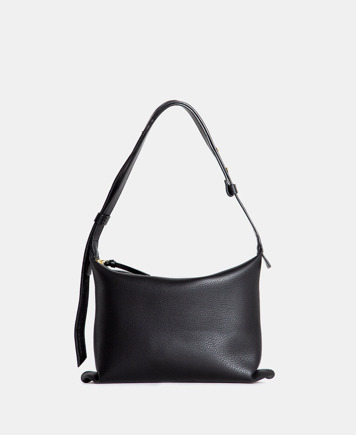 Women Bags | Black Medium Hobo Bag With Zip Closure by Spanish designer Adolfo Dominguez