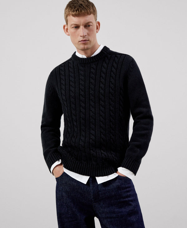 Men Jersey | Black Men Jersey Sweater by Spanish designer Adolfo Dominguez