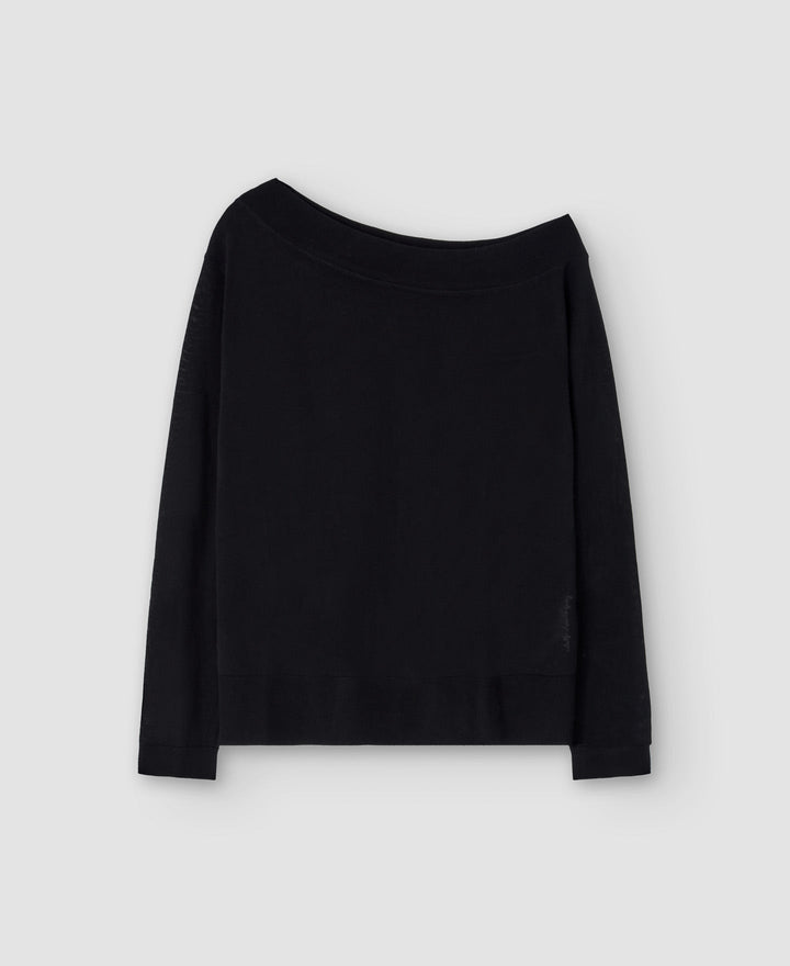 Women Jersey | Black Merino Wool Asymmetric Sweater by Spanish designer Adolfo Dominguez