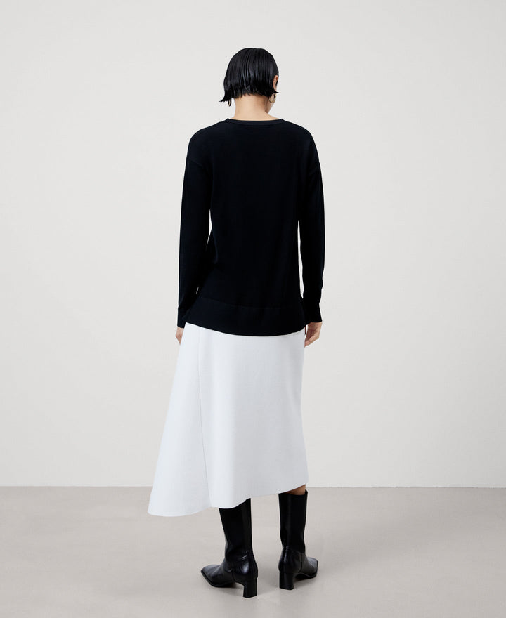 Women Jersey | Black Merino Wool V-Neck Sweater by Spanish designer Adolfo Dominguez
