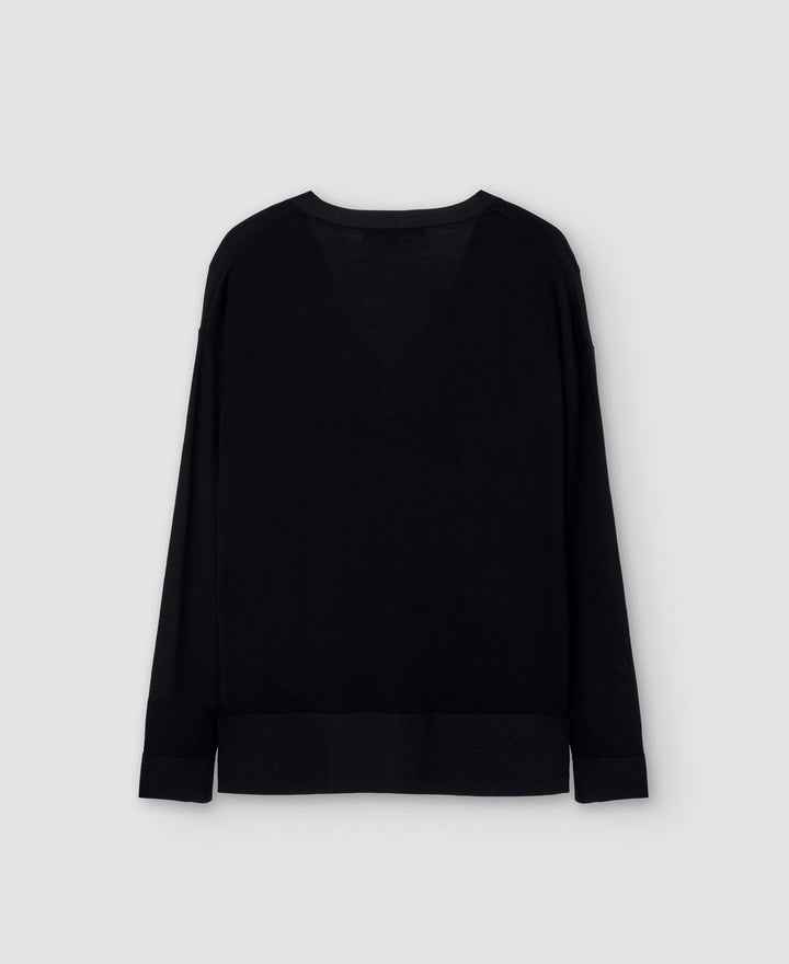 Women Jersey | Black Merino Wool V-Neck Sweater by Spanish designer Adolfo Dominguez