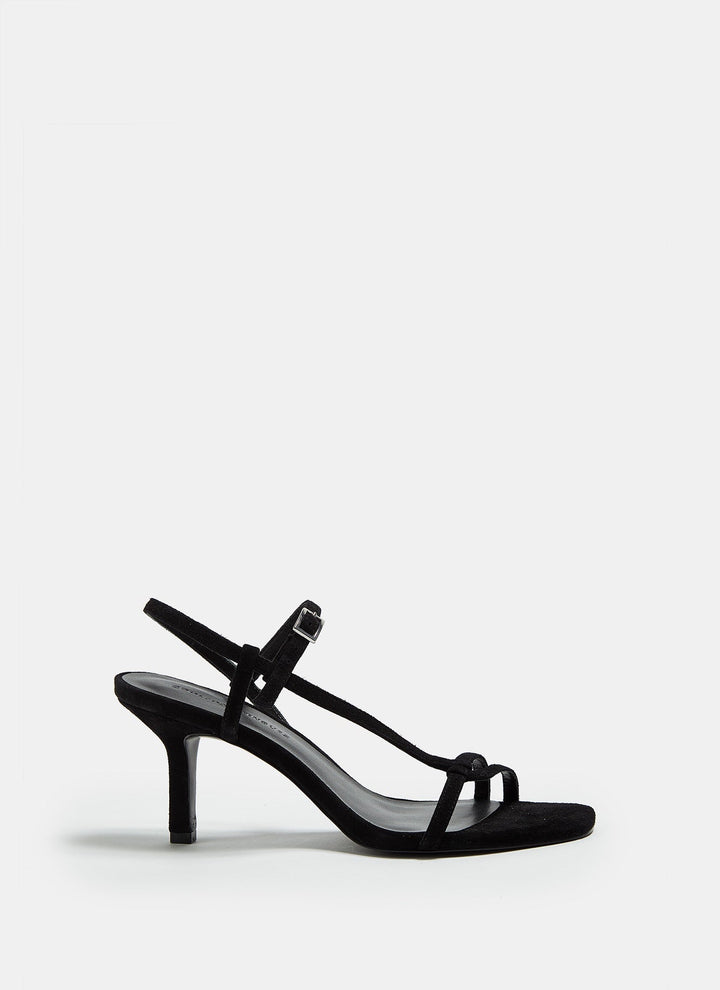 Women Shoes | Black Mid-Heel Suede Sandals by Spanish designer Adolfo Dominguez