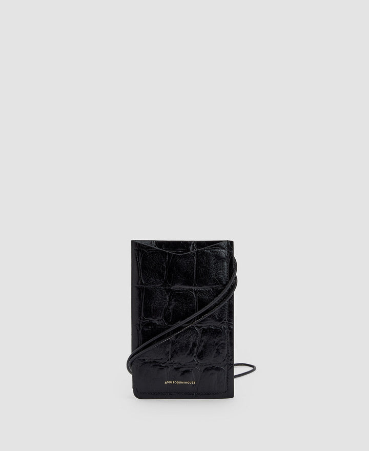 Women Wallet | Black Mobile Phone Holder In Coco Leather by Spanish designer Adolfo Dominguez