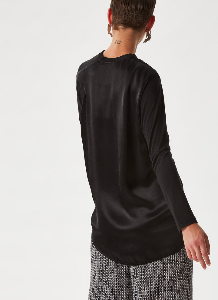 Women Long-Sleeve T-Shirt | Black Multi-Fabric Long Sleeve T-Shirt by Spanish designer Adolfo Dominguez