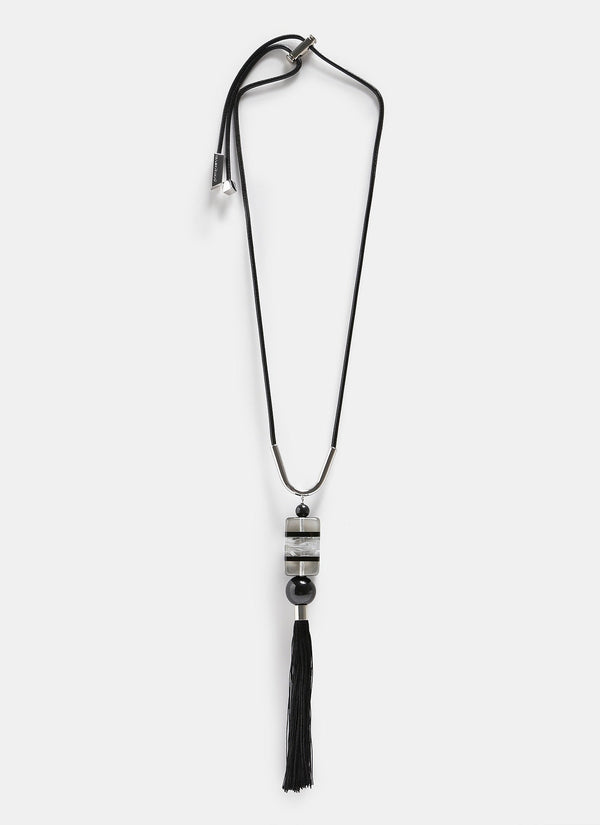 Women Necklace | Black Necklace With Resin Piece And Tassel by Spanish designer Adolfo Dominguez