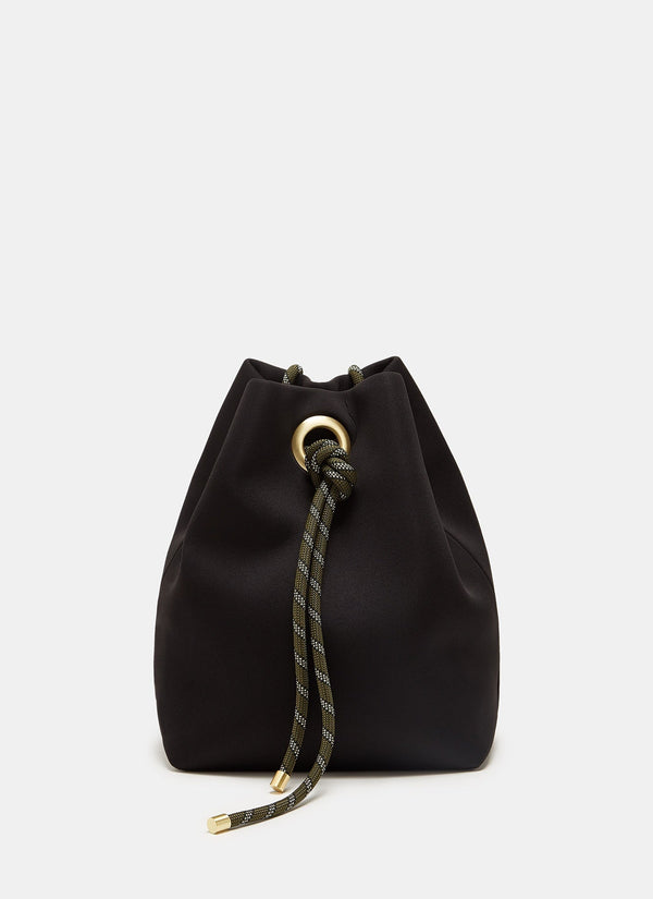 Women Bags | Black Neoprene Foam Backpack With Cord Straps by Spanish designer Adolfo Dominguez