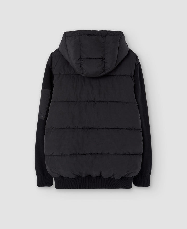 Men Jacket | Black Nylon And Knitted Padded Sweatshirt by Spanish designer Adolfo Dominguez