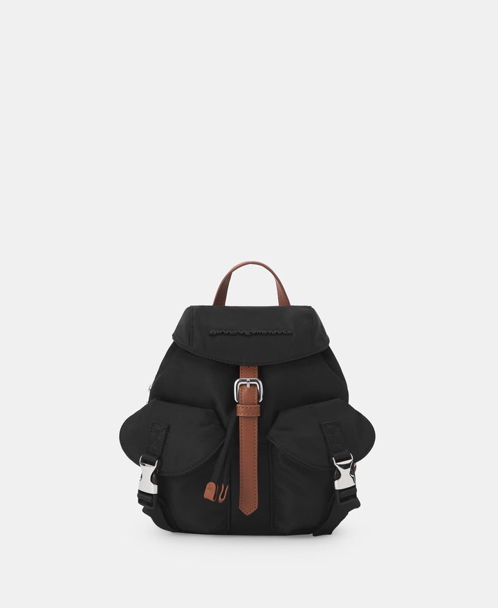 Women Bags | Black Nylon Double Pocket Backpack by Spanish designer Adolfo Dominguez