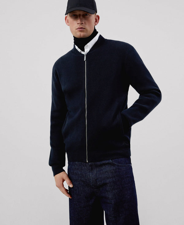 Men Knit Jacket | Black Organic Cotton Bomber Jacket by Spanish designer Adolfo Dominguez