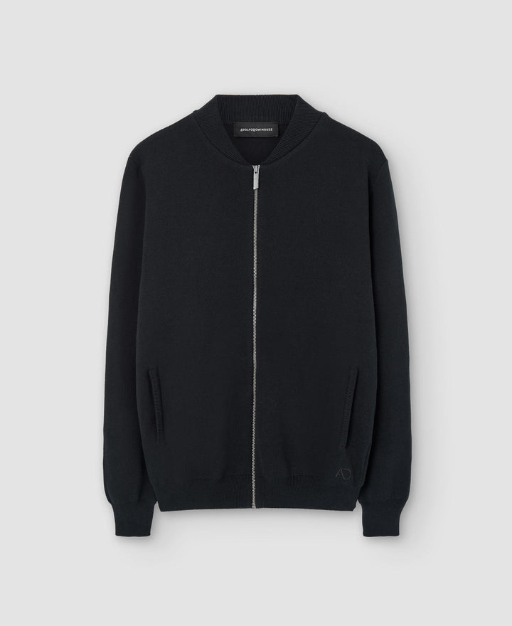 Men Knit Jacket | Black Organic Cotton Bomber Jacket by Spanish designer Adolfo Dominguez