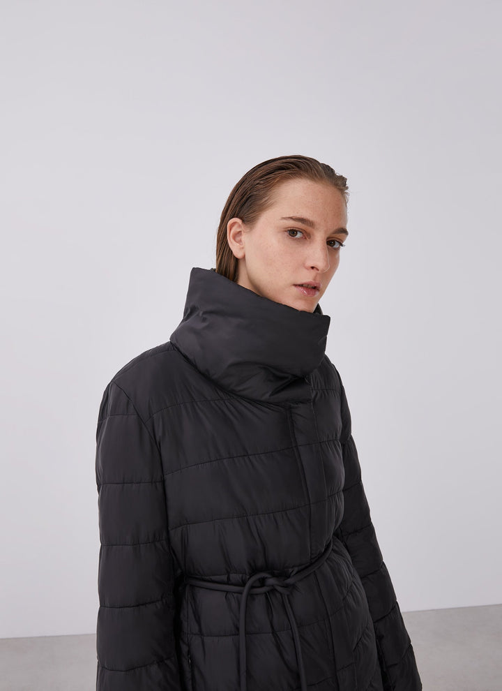 Women Structured Jacket | Black Padded Turtleneck Anorak by Spanish designer Adolfo Dominguez