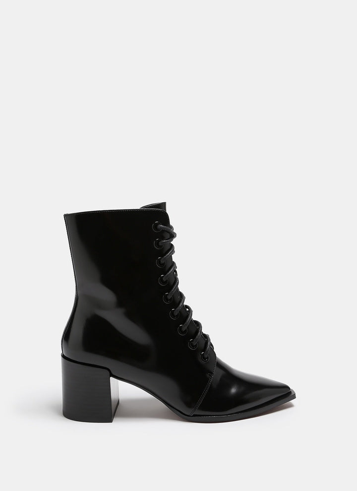 Women Shoes | Black Patent Leather Lace-Up Ankle Boots by Spanish designer Adolfo Dominguez