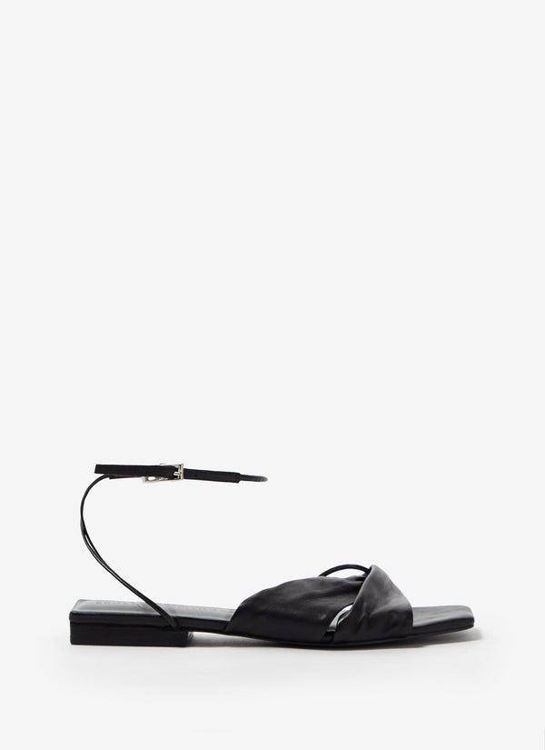 Women Shoes | Black Plain Draped Leather Sandal by Spanish designer Adolfo Dominguez