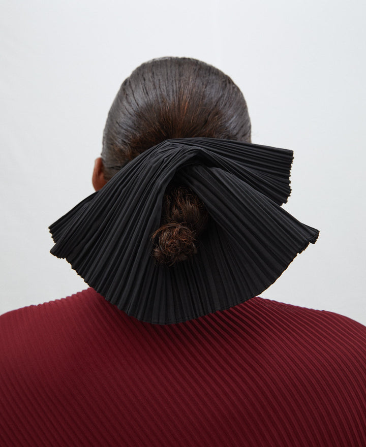 Women Hat | Black Pleated Fabric Hole Hair Tie by Spanish designer Adolfo Dominguez