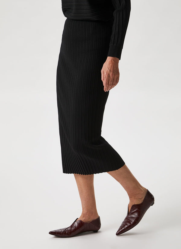 Women Skirt | Black Pleated Knit Midi Skirt by Spanish designer Adolfo Dominguez