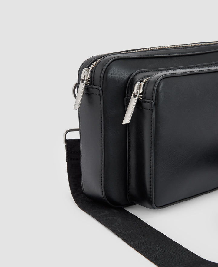 Men Bags | Black Recycled Materials Belt Shoulder Bag by Spanish designer Adolfo Dominguez