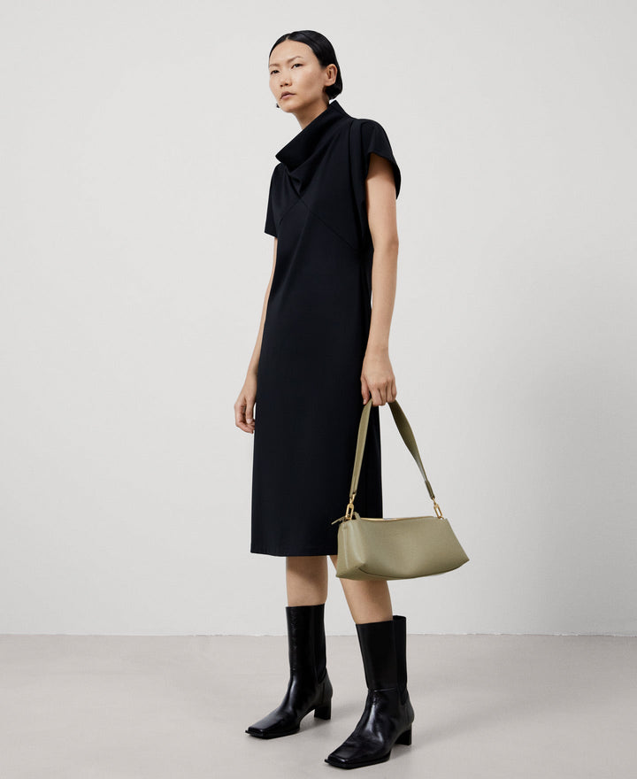 Women Dress | Black Recycled Nylon Draped Dress by Spanish designer Adolfo Dominguez
