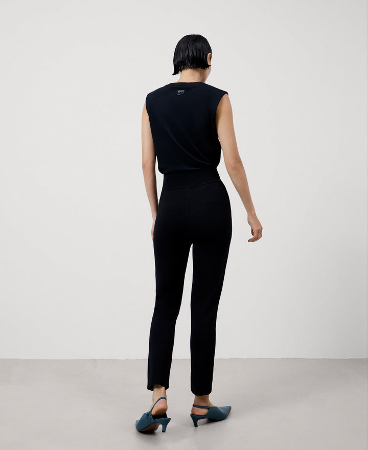 Women Trousers | Black Recycled Nylon Skinny Trousers by Spanish designer Adolfo Dominguez