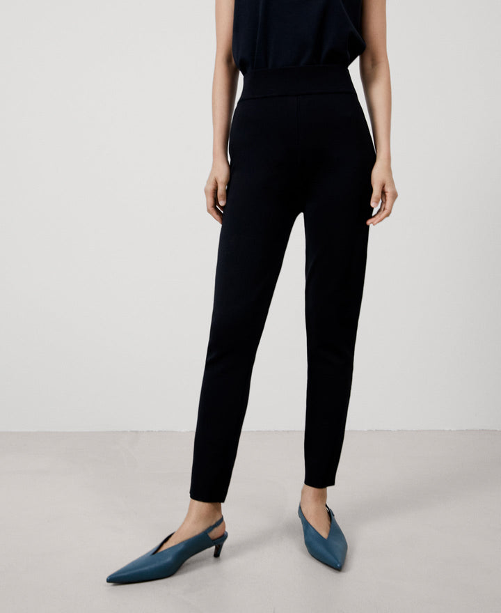 Women Trousers | Black Recycled Nylon Skinny Trousers by Spanish designer Adolfo Dominguez