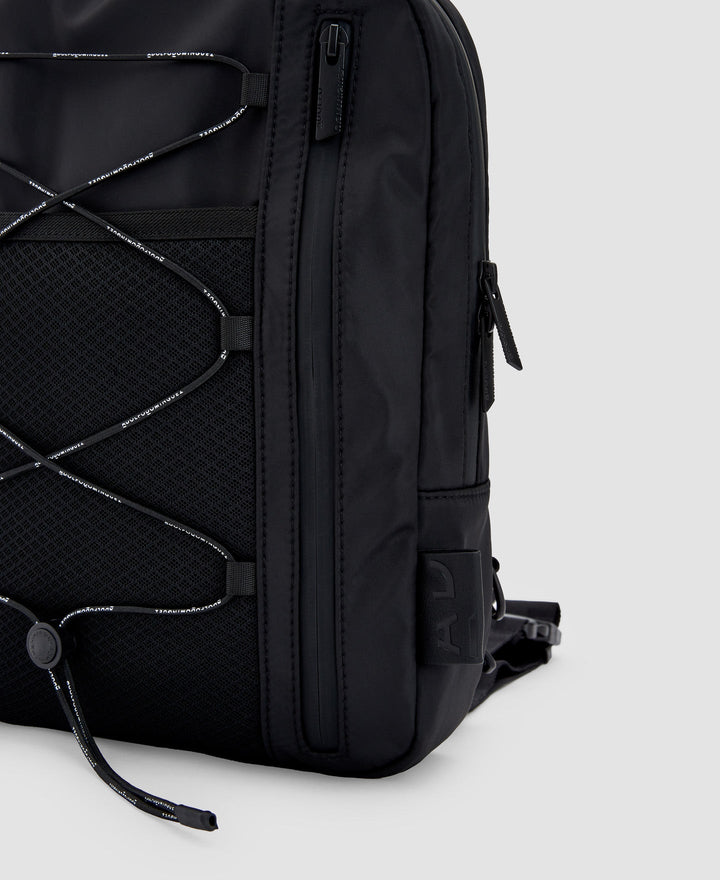 Men Bags | Black Recycled Polyester Backpack Shoulder Bag by Spanish designer Adolfo Dominguez