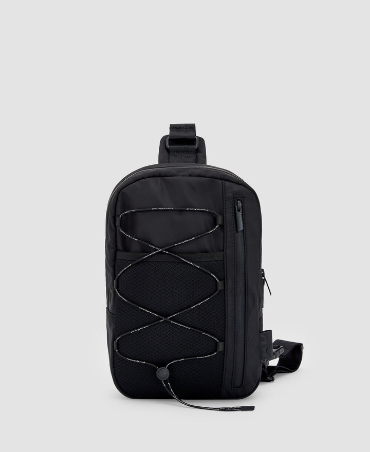 Men Bags | Black Recycled Polyester Backpack Shoulder Bag by Spanish designer Adolfo Dominguez