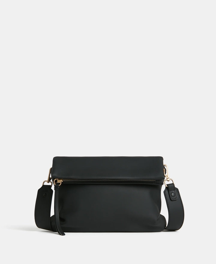Women Bags | Black Recycled Polyester Pleated Messenger Bag by Spanish designer Adolfo Dominguez