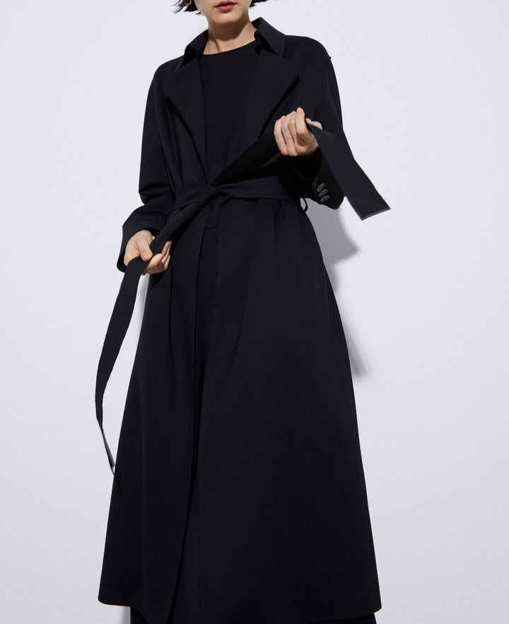 Women Trench | Black Responsible Viscose Knitted Gabardine by Spanish designer Adolfo Dominguez