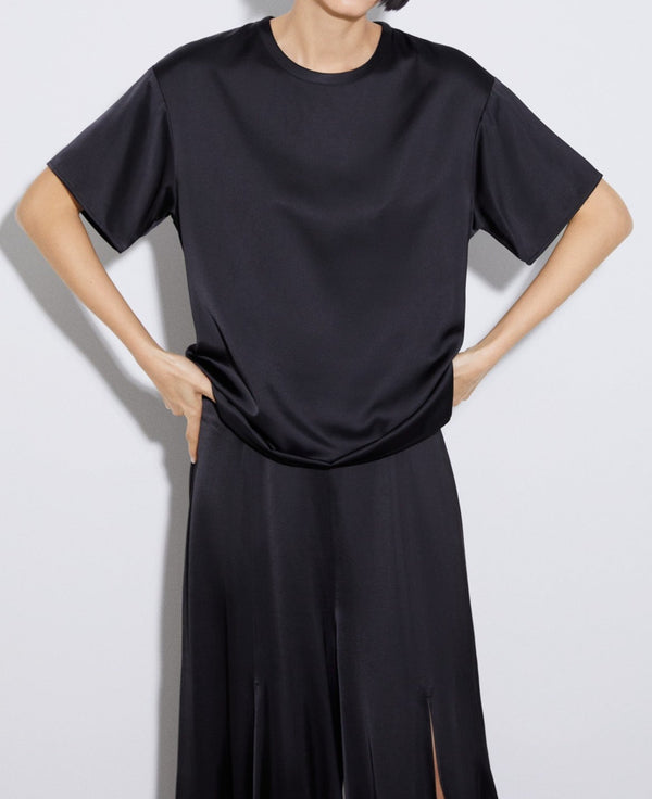 Women Shirt | Black Round Neckline Viscose T-Shirt by Spanish designer Adolfo Dominguez