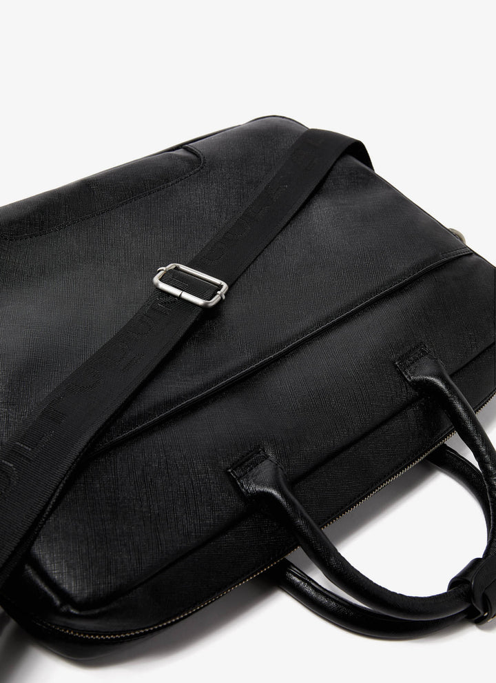 Men Leather Bag | Black Saffiano Leather Briefcase by Spanish designer Adolfo Dominguez