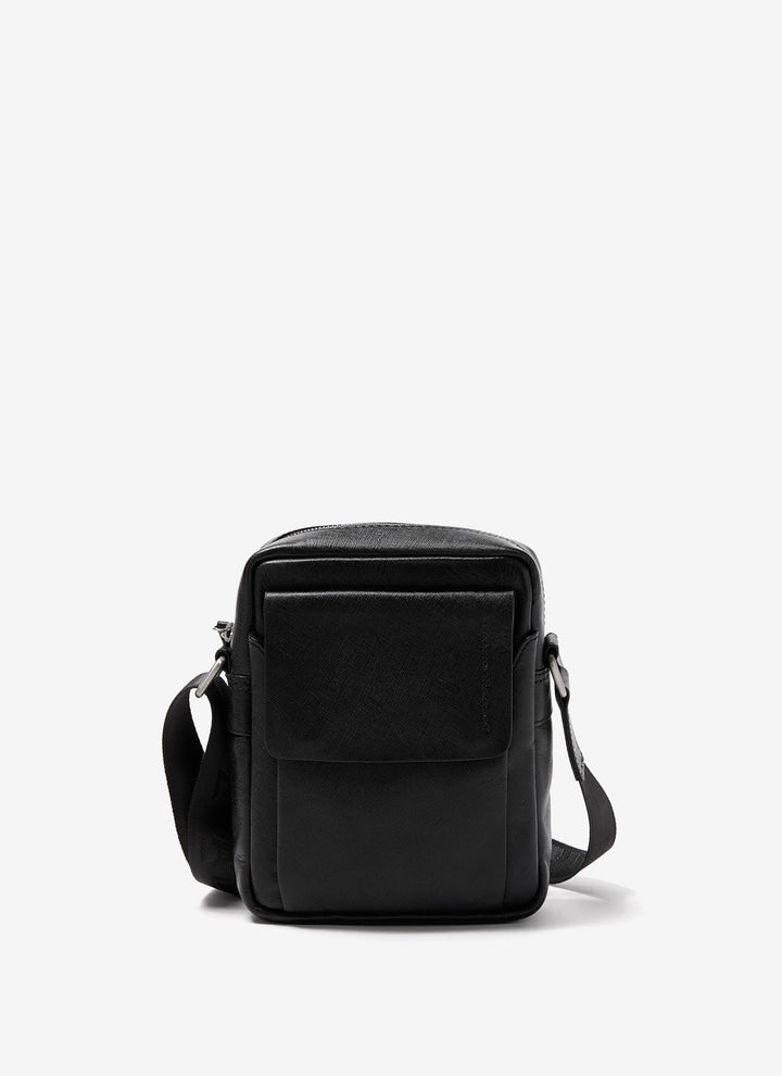 Men Leather Bag | Black Saffiano Leather Crossbody Bag by Spanish designer Adolfo Dominguez