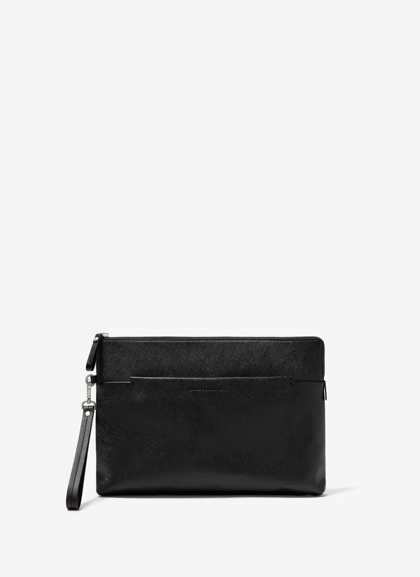Men Leather Bag | Black Saffiano Leather Handbag by Spanish designer Adolfo Dominguez