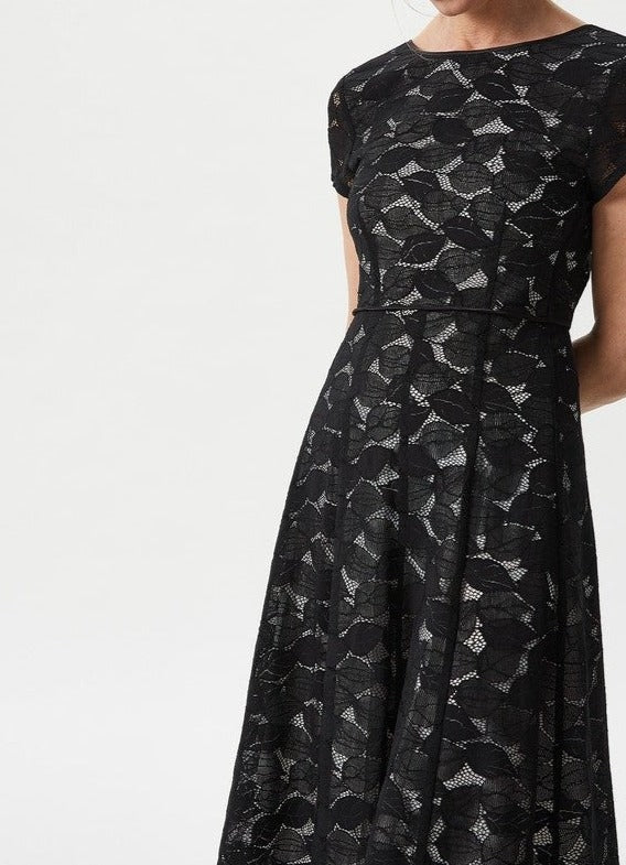 Women Dress | Black Short Sleeve Dress With Embroidery by Spanish designer Adolfo Dominguez