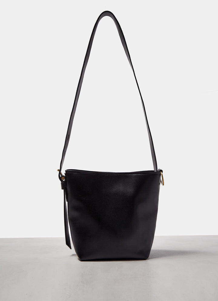 Women Leather Bag | Black Smooth Leather Mini Bucket Bag by Spanish designer Adolfo Dominguez