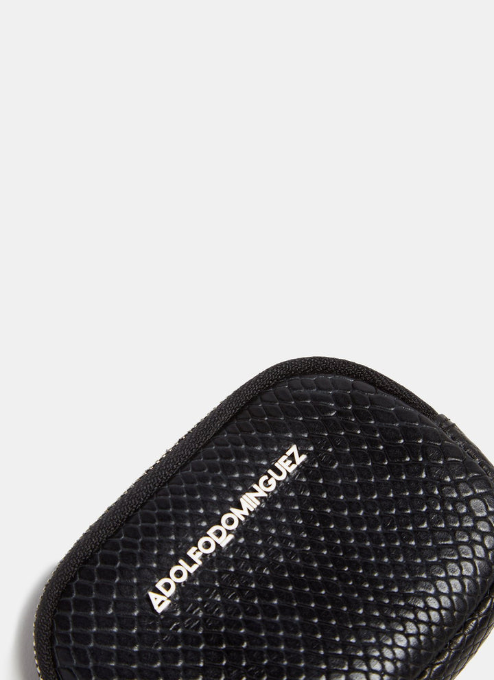 Women Wallet | Black Snake Embossed Leather Coin Purse by Spanish designer Adolfo Dominguez