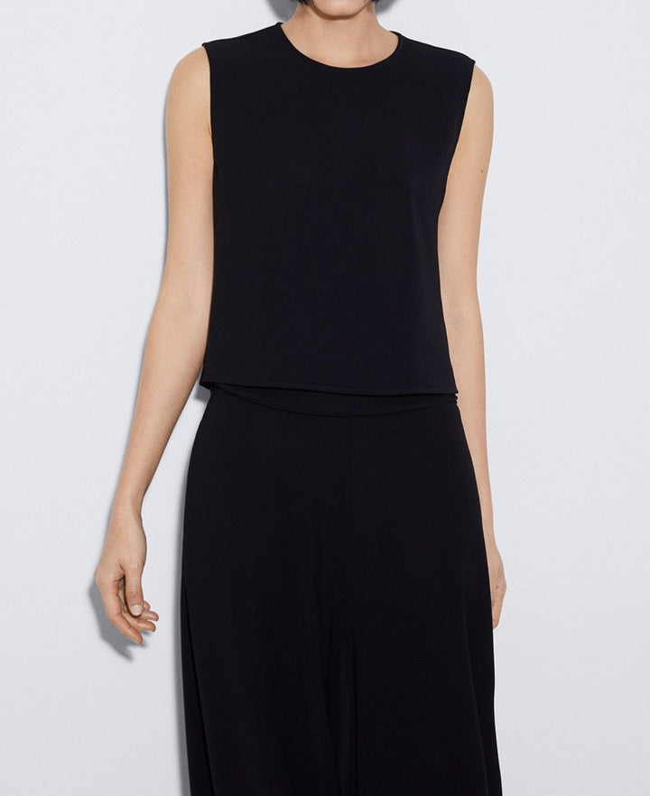 Women Top | Black Straight Top In Recycled Polyester by Spanish designer Adolfo Dominguez