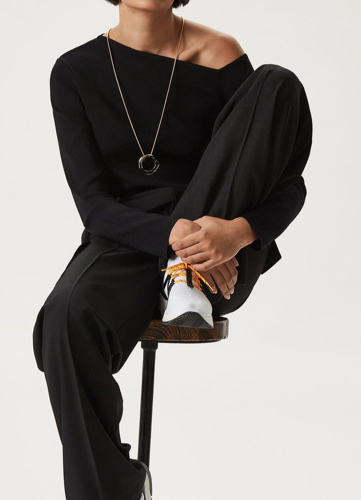 Women Jersey | Black Stretch Knit Jumper With Open Shoulder by Spanish designer Adolfo Dominguez